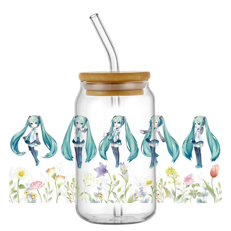 Miniso Cartoon 3D UV DTF Wraps Transfer Sticker DIY for 16oz Libbey Glass Cup Waterproof Wrap Mikuo Transfers Sticker Coffee Cup