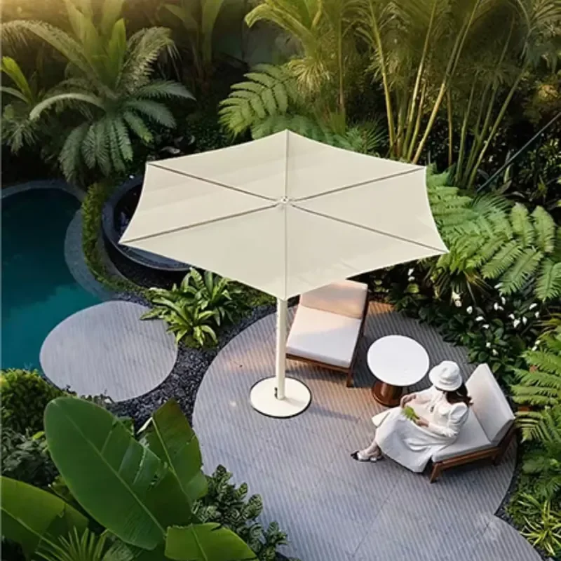 

Solar Powered LED Modern Design Waterproof Aluminum Patio Umbrella Rotating Open Close Mechanism for Garden Pool