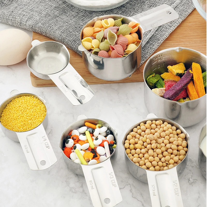 

7-Piece Stainless Steel Measuring Cups Set with Pour Spout Nesting Kitchen Tools for Baking And Cooking Metal Measuring Cups