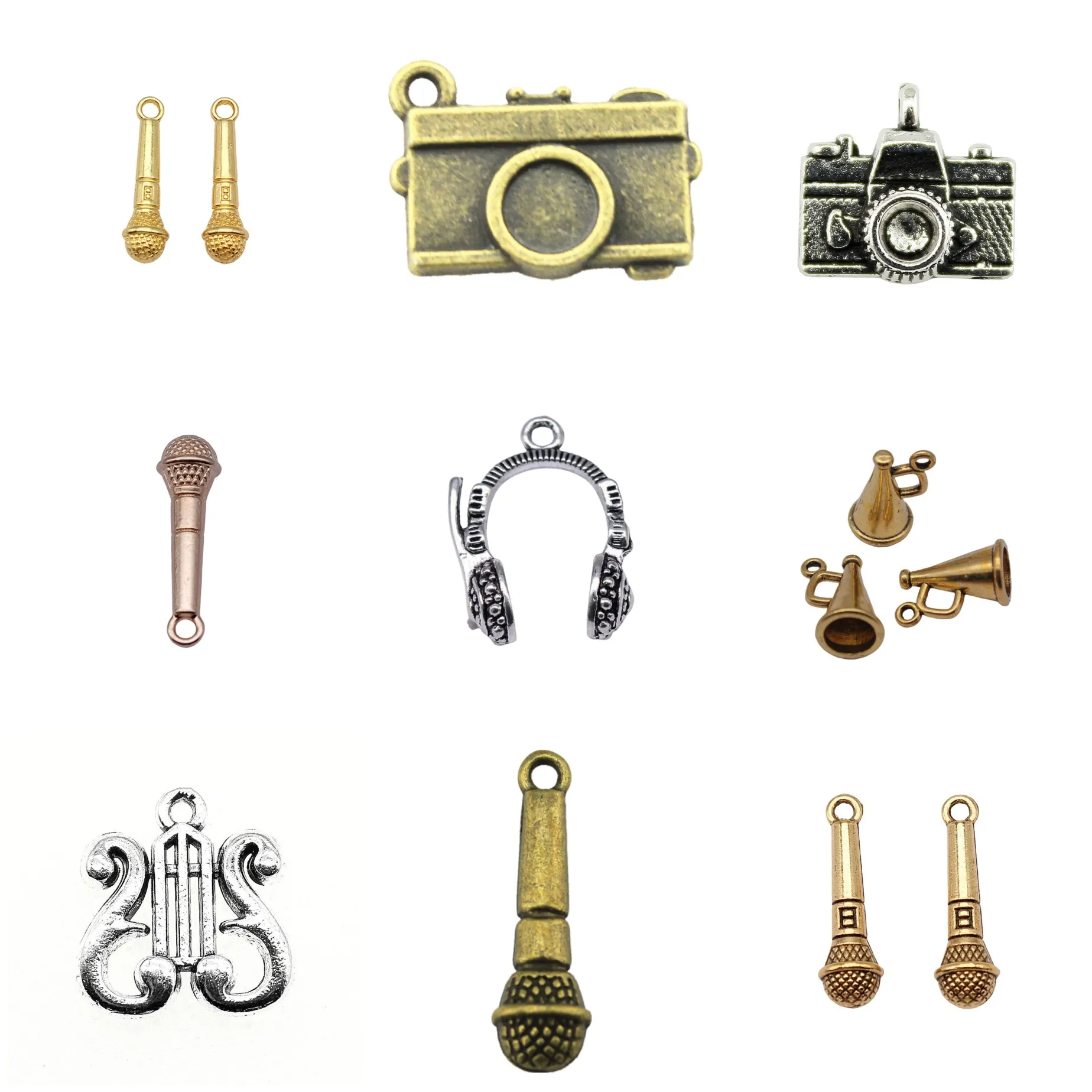 Antique Silver Color Microphone Earphone Audio Charms Pendant Music For Necklace Bracelet Earring DIY Jewelry Findings