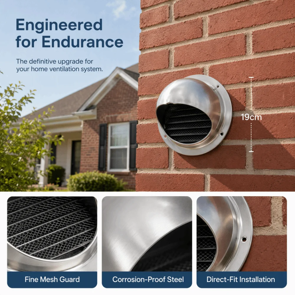 Durable 304 Stainless Steel Exhaust Air Vent Cover Built-in Mesh 5.9in Wall Vent Grille Dryer Vent Hood Industrial