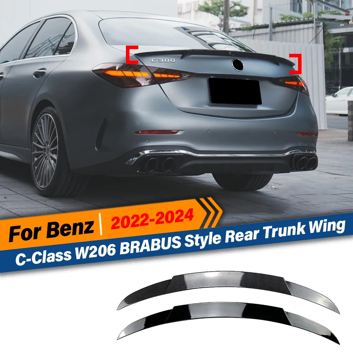 

For Mercedes Benz W206 C-Class C200 C220 C260 C300 2022 2023 2024 BRABUS Style Rear Trunk Spoiler Wing Car Accessories Body Kits