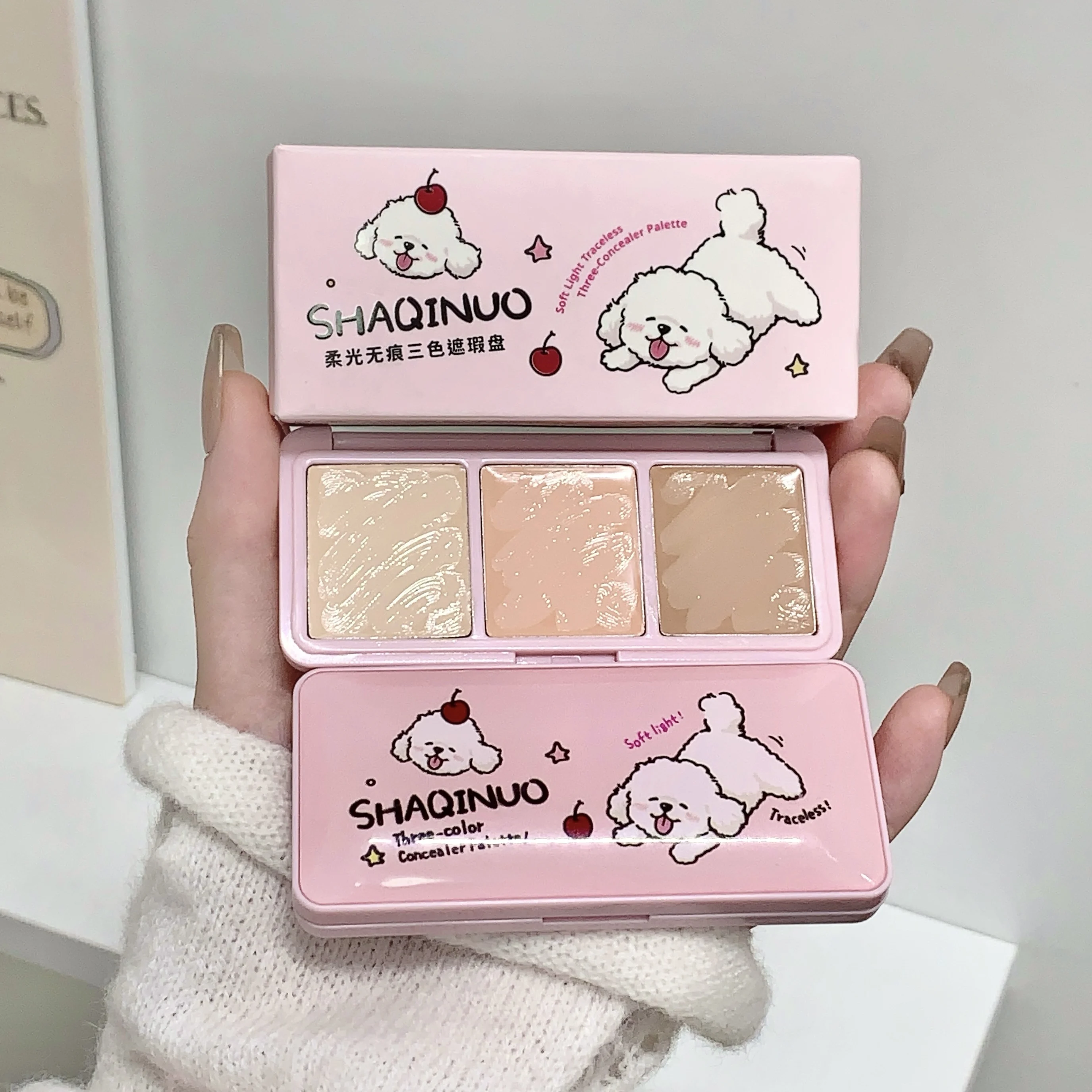 พาเลทคอนซีลเลอร์ 3 สี SHAQINUO สีแซลมอน กันน้ำ ติดทนนาน ปกปิดรอยคล้ำใต้ตา รอยสิว รูขุมขน ปรับสีผิวให้กระจ่างใส