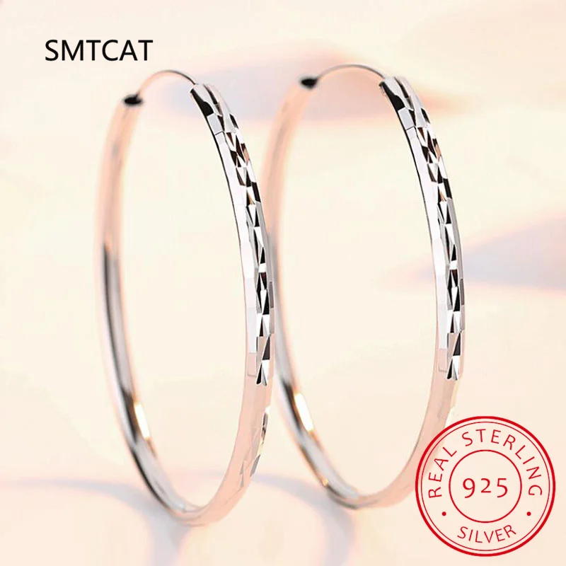 Real 925 Sterling Silve Fashion Inside Diameter 30 40 50 60mm Hoop Earrings For Women Men Personality Jewelry DG0132