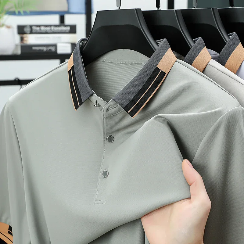 

BROWON Brand 2025 Summer Tops Men Comfortable Soft Top Short Comfortable Cool Golf Solid Color Polo Shirt for Man Plus Size