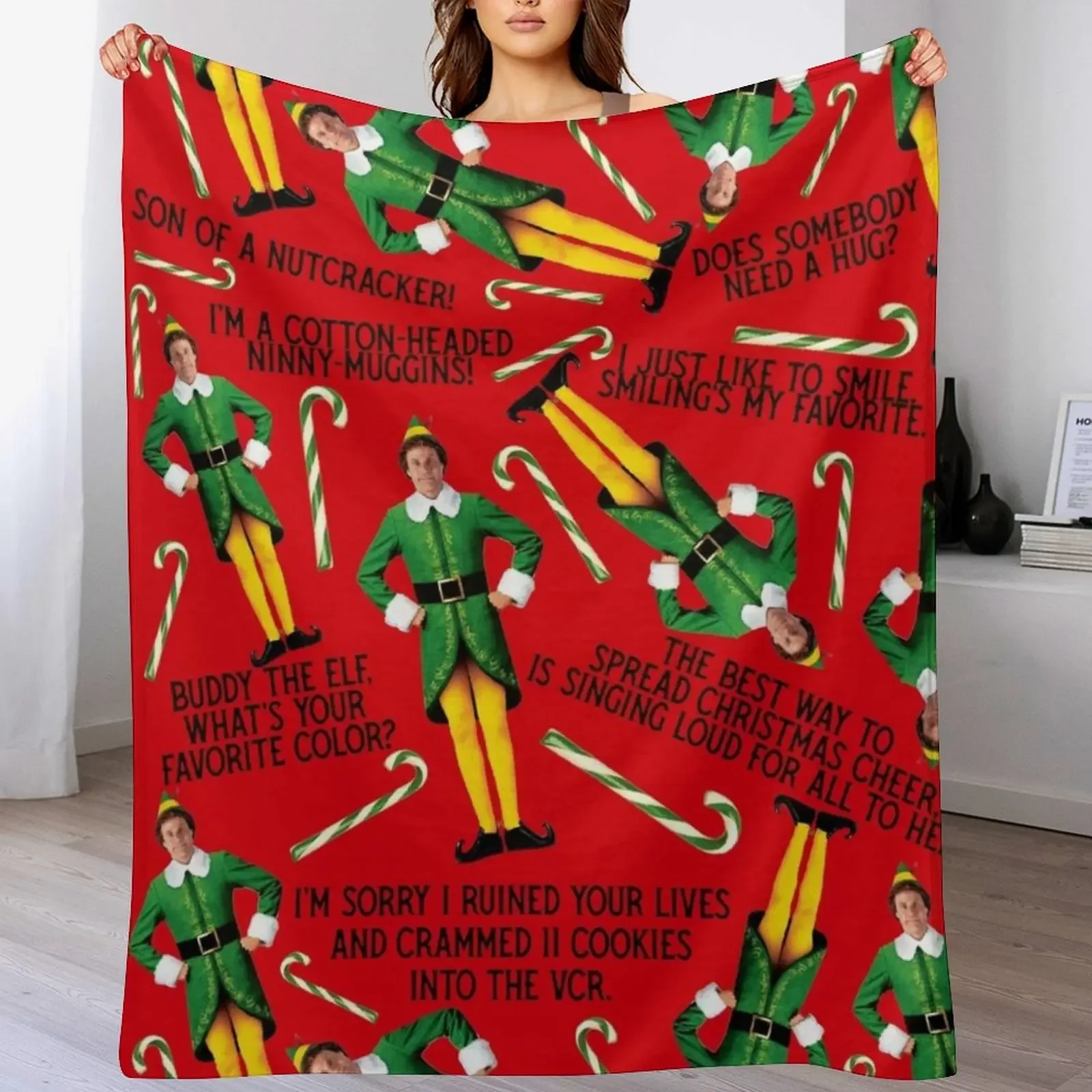 Buddy the Elf Print Throw Blanket Color Fast Cozy Throw Blanket