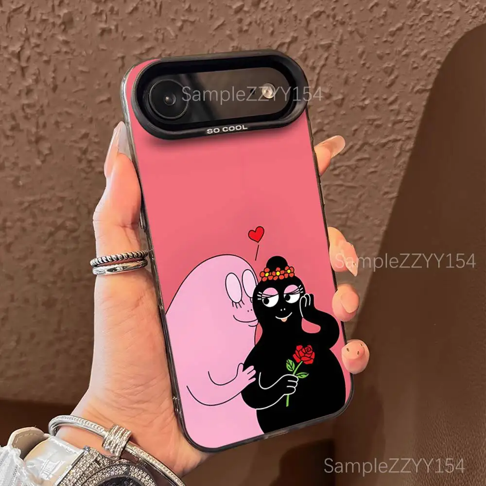 Милый чехол для телефона B-BarbapapaS для iPhone 17,16,15,14,13,12,X,8,Pro,Max,Plus,E,SE4,Air,Mini Black IMD Matte
