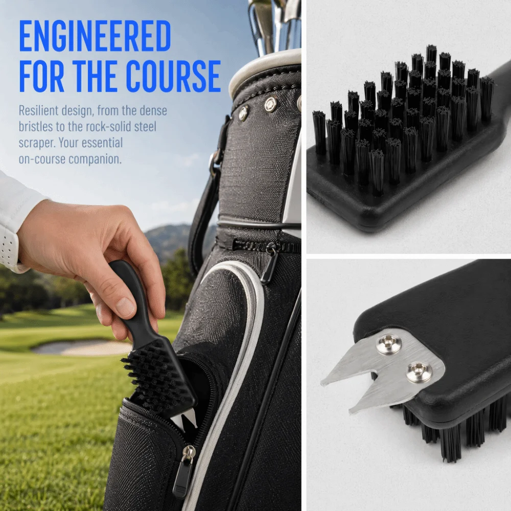 2pcs Dense Bristles Golf Club Brush Notched Tip Multifunctional Brush Golf Groove Cleaning Brush Lightweight