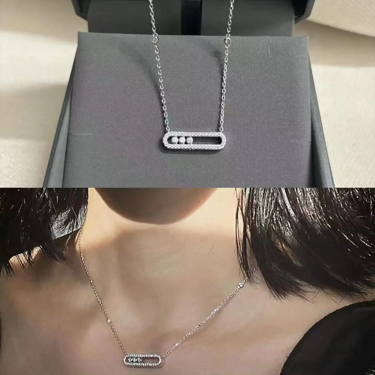 

Original Boutique M Brand Women's Necklace s925Move Series Three Diamond Sliding Necklace Open Video to View More