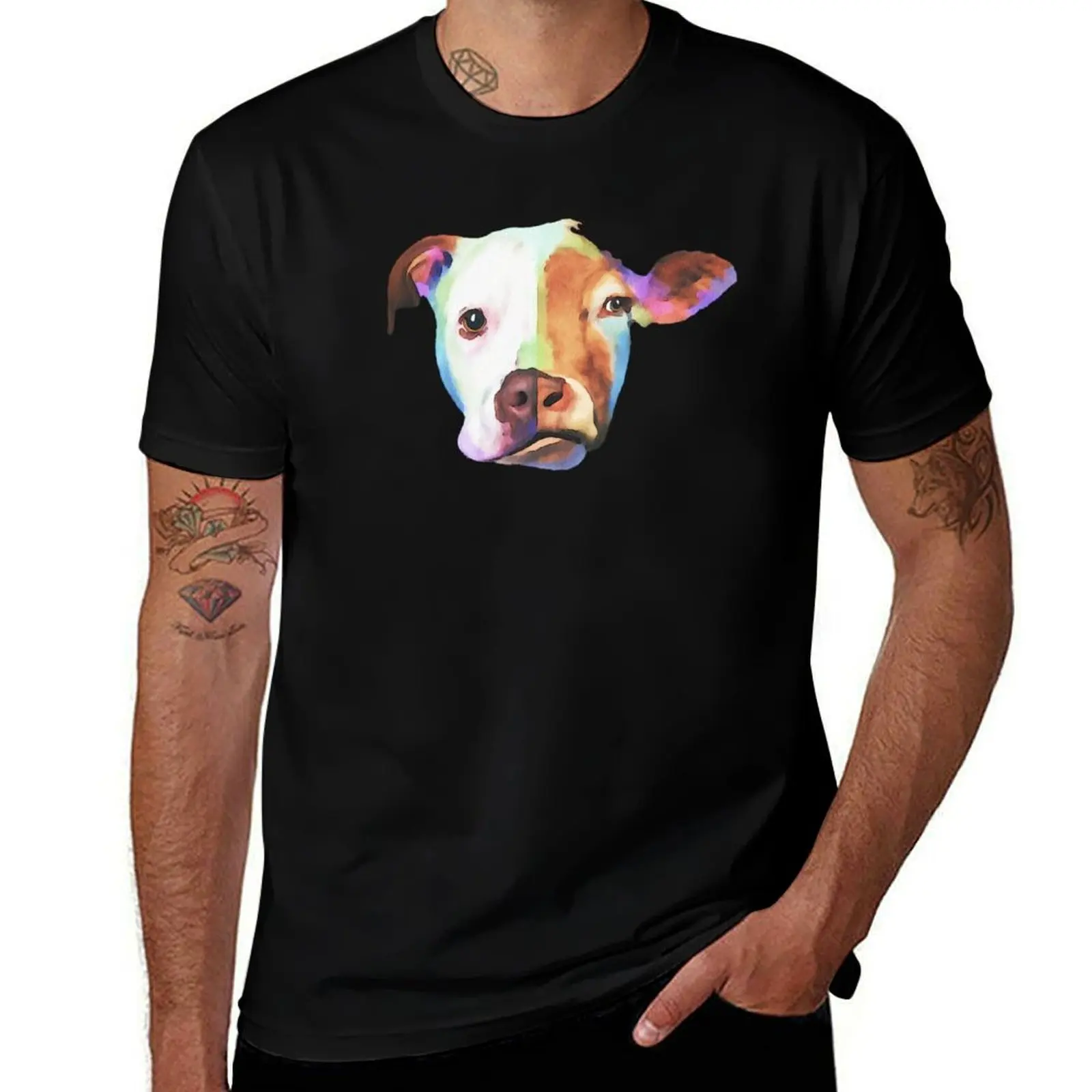 ビーガンの視点 - 牛/犬 Tシャツ Tシャツ メンズ 高級メンズ Tシャツ グラフィック Tシャツ