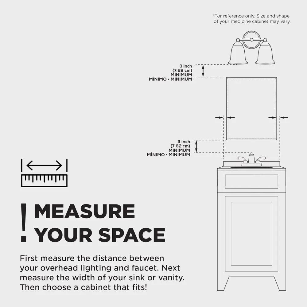 Frameless Mirror Medicine Cabinet, Feito para Recessed ou Surface Mount, Pó revestido corpo de aço, 16 "W x 26" H