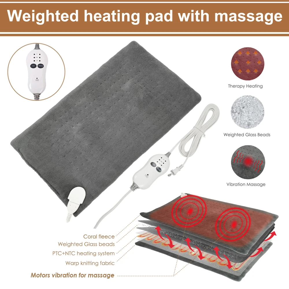 

XL Large Size 12x24" US Plug 110V Electric Heating Pad for Back Pain Relief Body Moist Dry Heat Therapy Weighted Massage Pads