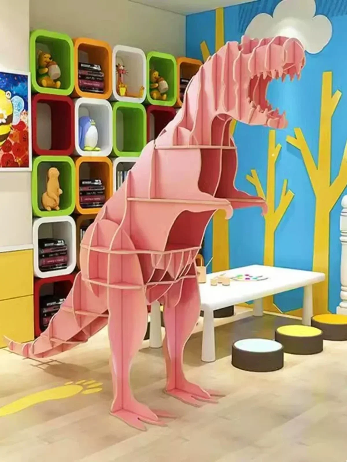 Creative big dinosaur bookshelf shelf floor-to-ceiling display stand kindergarten shopping mall shop window decoration Hot sales