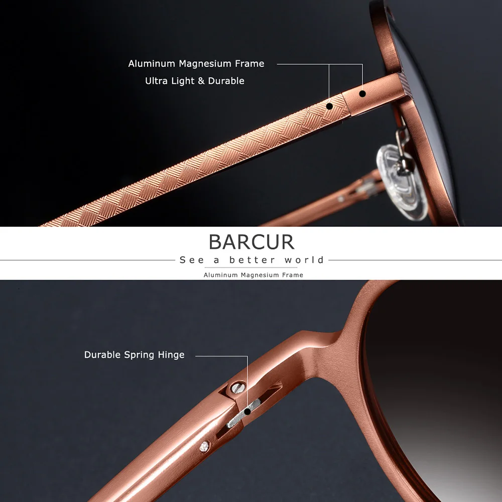 BARCUR Polarized Round Sunglasses Luxury Brand Men Glasses Retro Vintage Women Sun Glasses UV400 Eyewear