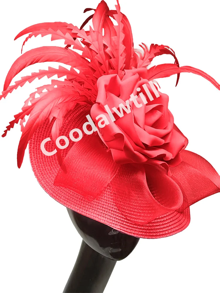 Big Flower Hair Fascinators Hats Wedding Women Pillbox Cap Ladies Kentucky Derby Headwear Feather Derby Hat Fascinator Church