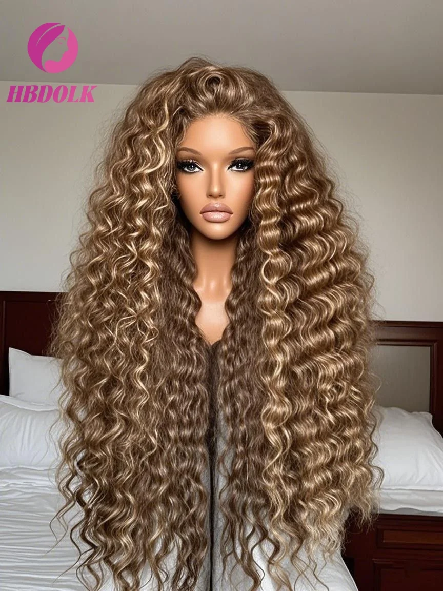 30 40 بوصة 4/27 موجة عميقة شعر مستعار أمامي تسليط الضوء على أومبير 5x5 Hd الدانتيل شعر مستعار أمامي شعر الإنسان العسل شقراء مجعد الملونة للنساء