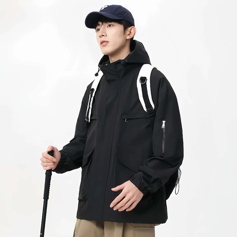 

2025 Couple Charge Jacket Outdoor Multi Pocket Loose Breathable Workwear Hooded Jacket Casual Fashion Camping Travel Zipper Coat