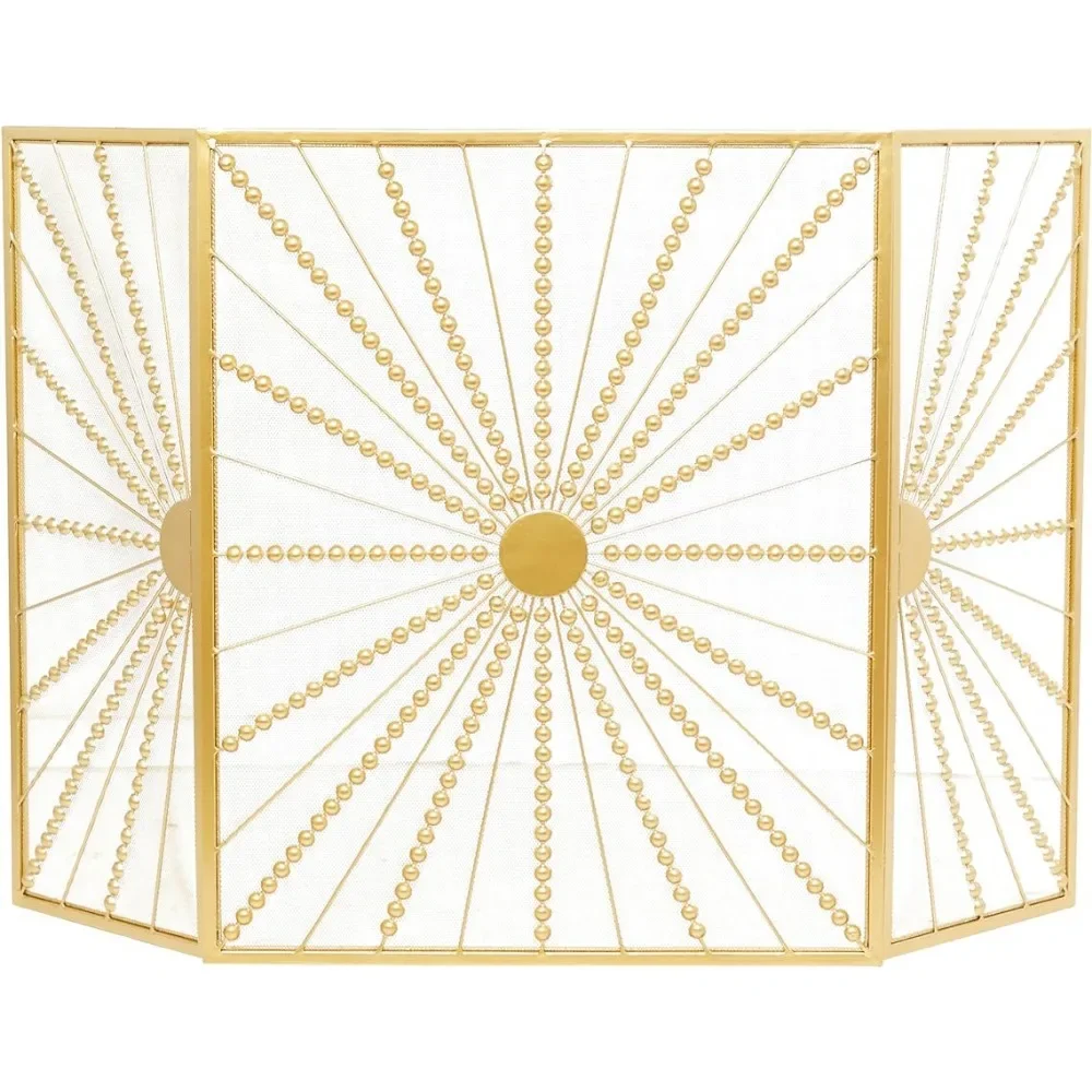 

Room Divider Panels Metal Starburst Foldable 3 Panel Fireplace Screen With Bead Inspired Rays Screens and Room Dividers Gold