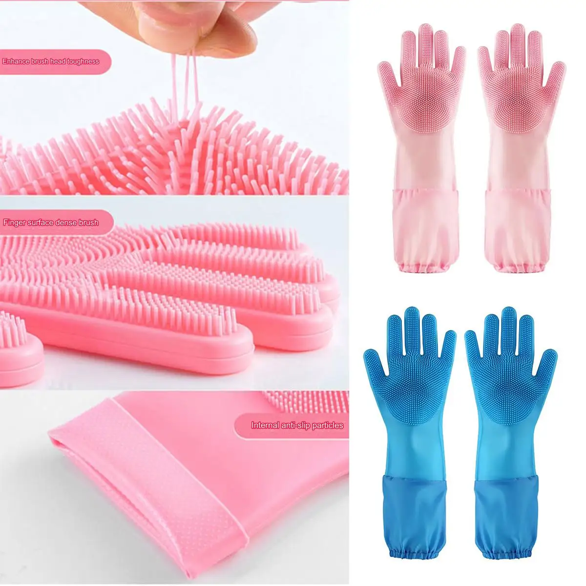 Pet Dog And Cat Shower Gloves Long Silicone Massage Brush Special Tool Extended Scratch Resistant Dishwashing Gloves