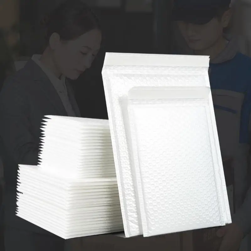 White Self Adhesive Bubble Mailers 10Pcs Waterproof Shock Resistant Envelopes Protective Shipping Packaging Storage Pouches