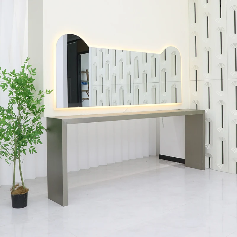 Barber shop single-sided wall-mounted barber shop mirror table with lamp with table integrated perm and dyeing mirror