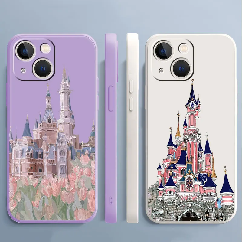 Phone Case for Xiaomi Redmi Note 8 9 9S 11T 9C 11 Pro 7 10C K40 11S 9T 9A 10 10T Disney Pink Castle 2 Liquid Cover TPU Silicone