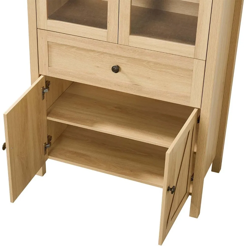 خزانة مخزن مقوسة، 71 خزانة تخزين عرض باب زجاجي طويل القامة مع درج وأرفف قابلة للتعديل، خزانة متعددة الاستخدامات للمزرعة B