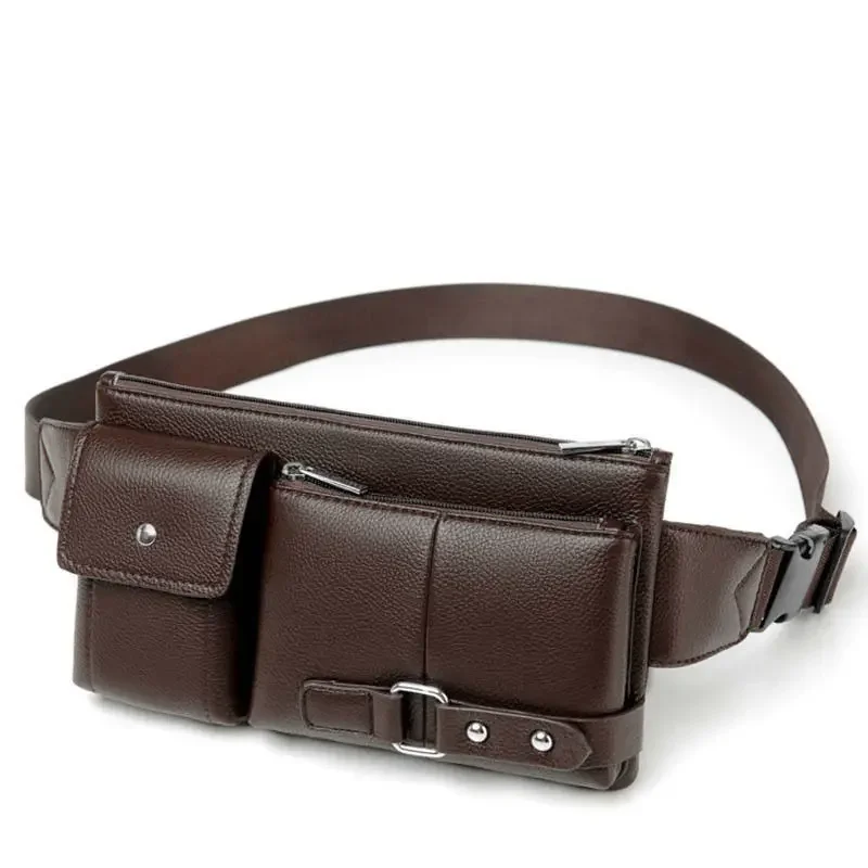 

Multi Pocket Fanny Pack PU Leather Waist Bag Slim Shoulder Bag Hip Purse Adjustable Belt Strap Casual Pouch Outdoor Day Bag