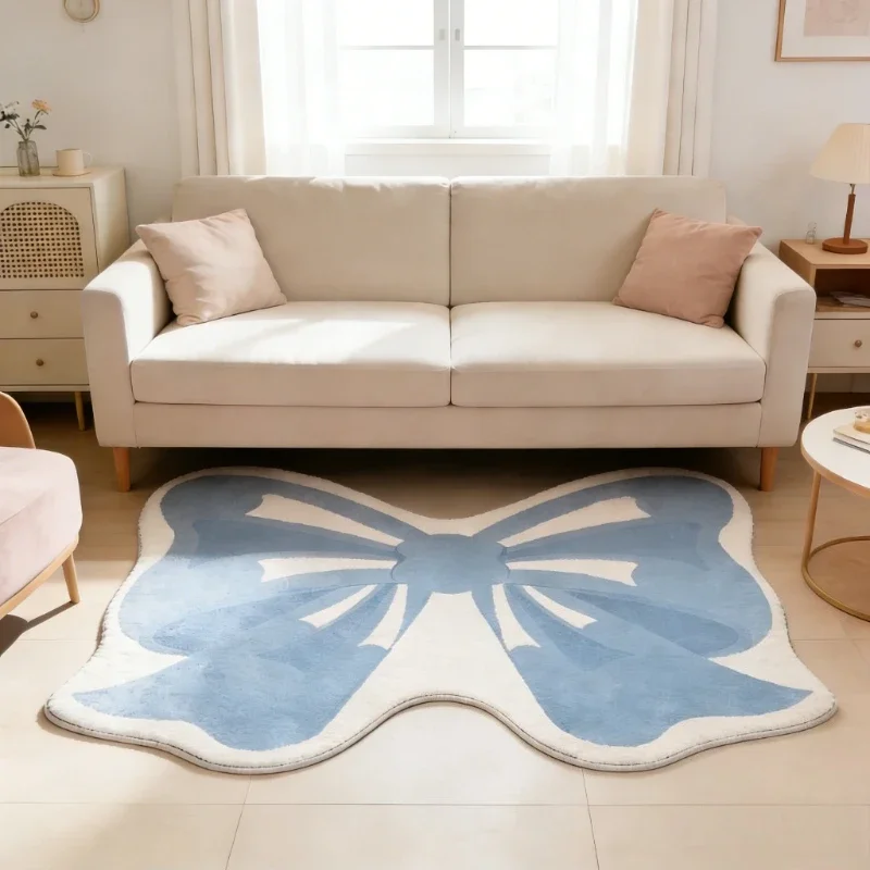 Girly Style Carpets for Living Room Pink Bow Bedroom Decor Carpet Fluffy Soft Irregular Bedside Rug Home Thicken Plush Floor Mat