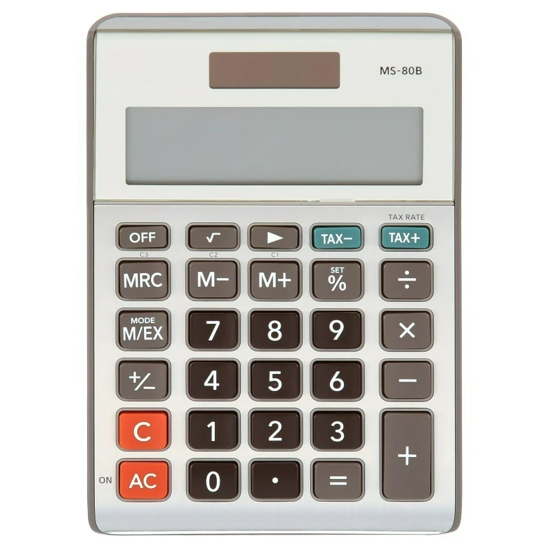 MS-80B 8-Digit Desktop Calculator, Dual Power, Extra Large LCD Display, Satin Nickel