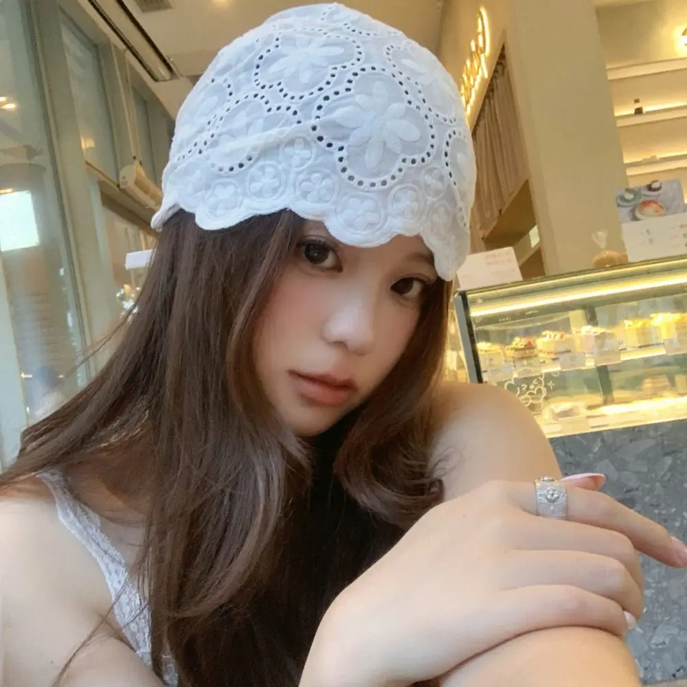 

Retro Hollow Out Embroidered Lace Hat Y2k Breathable Beanies Hat Thin Korean Style Skullcap Outdoor