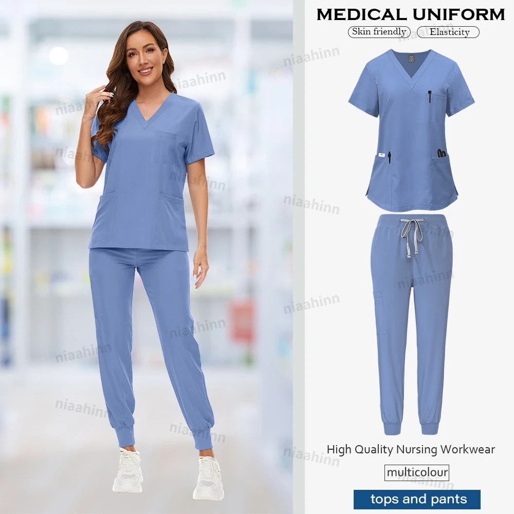 Medizinische Peelings Großhandel Dental Pflege Zubehör Kurzarm Top + Hosen Set OP-Kittel Frauen Atmungsaktive Peeling Spa Uniform – Detail 10