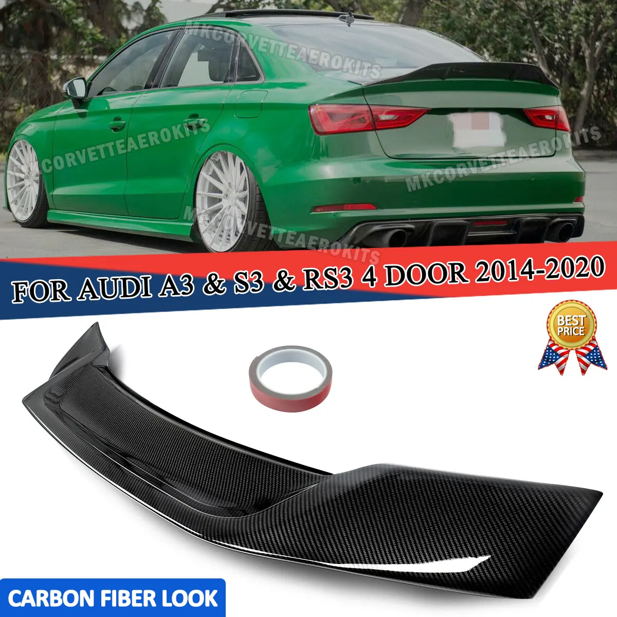 

Задний спойлер для Audi A3 S3 Ducktail RS3 8V Saloon 2014-2020, карбоновый дизайн, стиль RT, крыло на багажник