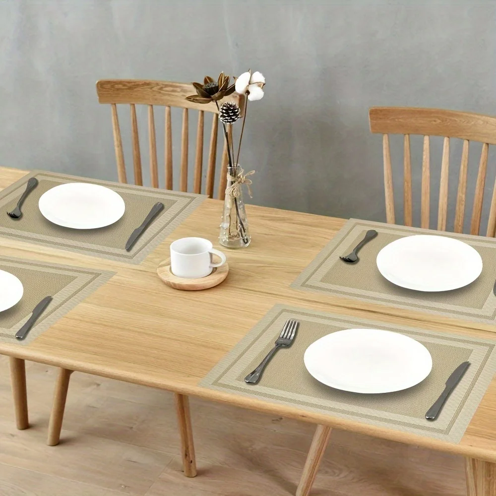 Elegant Woven Vinyl Placemats Set Heat Resistant Waterproof Table Mats Washable Placemats Dining Table Kitchen Hotel Party Decor