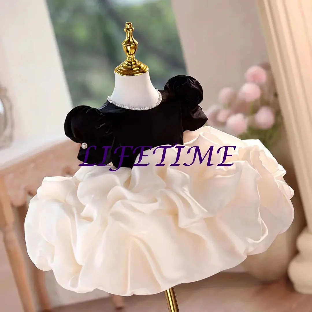 

customizedElegant White Flower Girl Dresses Knee Length with Hairband for Children Wedding Birthday Party Pageant Ball Gown