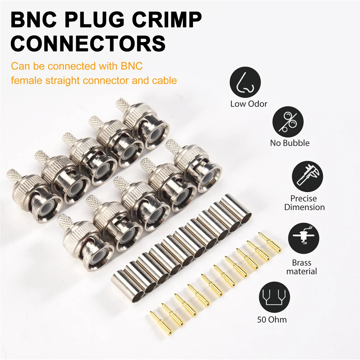 

XFDZ 10 комплектов обжимных разъемов BNC Male RG58 из 3 частей