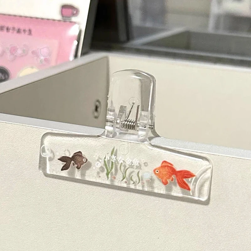 Cute Japanese Ins-style Summer Goldfish Clear Acrylic Binder Clips Girl's Desktop File Folder Memo Clip Scrapbooking Fix Clamp