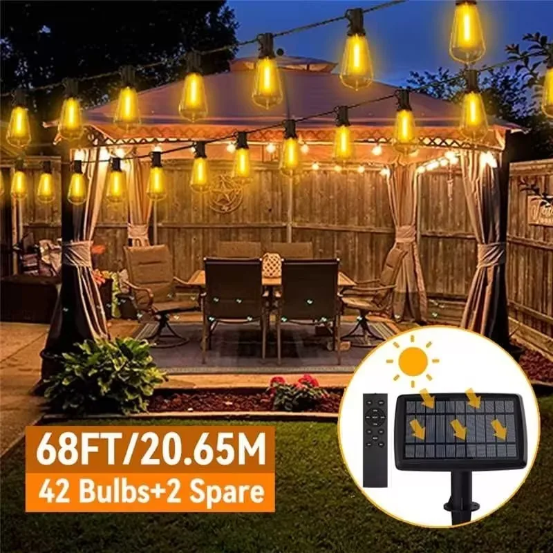 Outdoor Solar String Lights ST38 LED Plastic Shatterproof Patio Light with Remote for Wedding Garden Outside Backyard Lighting