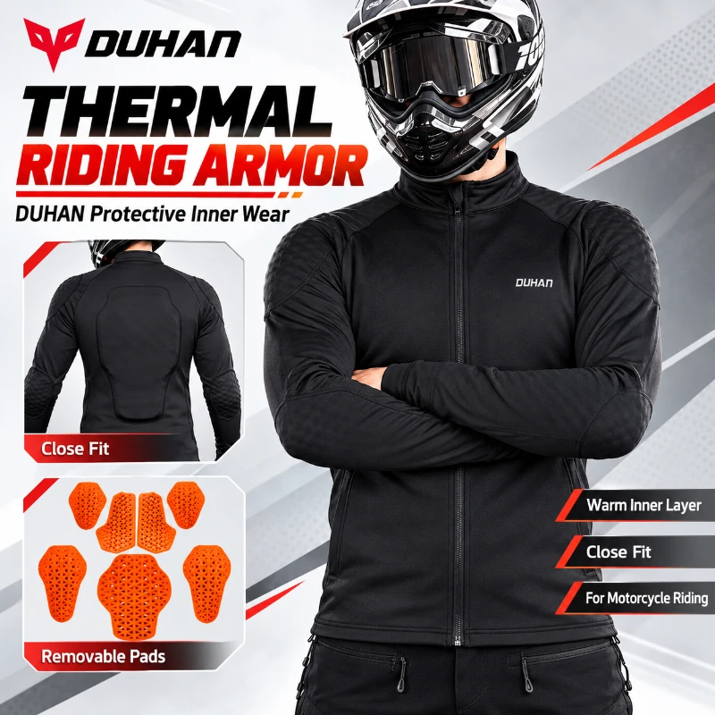 DUHAN Thermal Riding Armor Jacket Motorcycle Protective Inner Wear Warm Liner with Removable Pads for Men Women