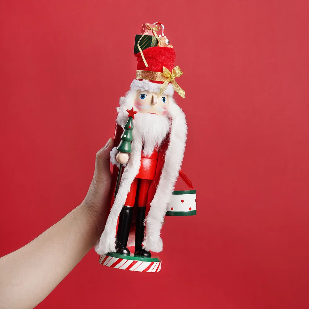 

35CM Santa Claus Nutcracker Miniature Wooden Nutcracker Puppet Ornament Cartoon Walnut Soldier Doll Christmas Home Decoration