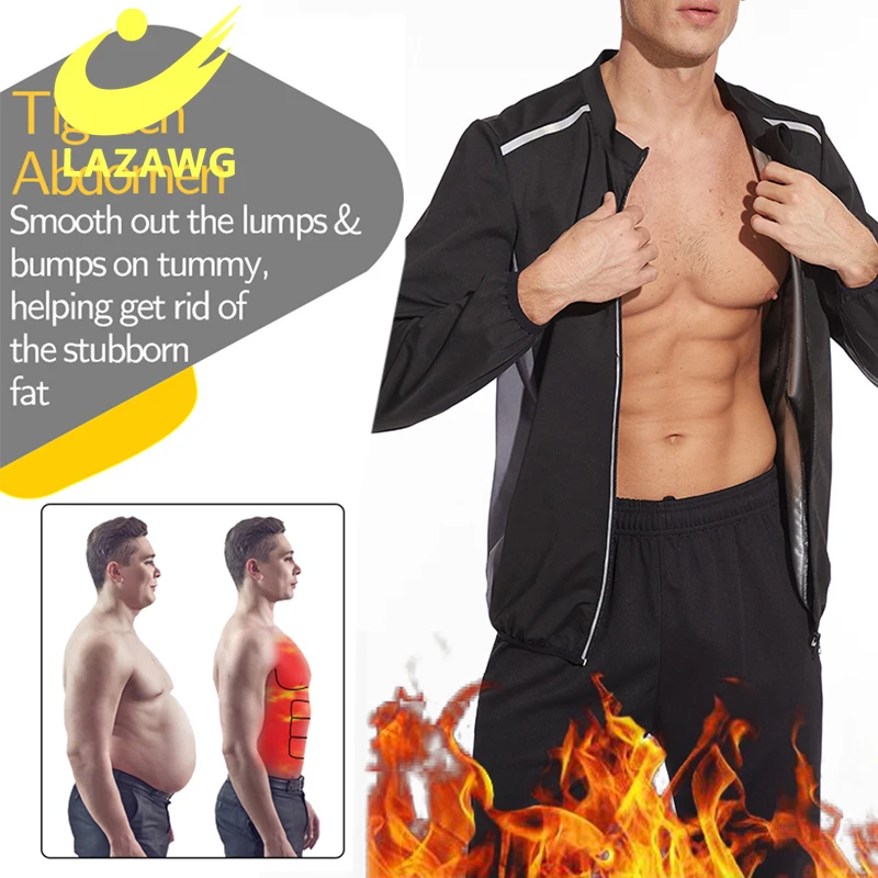 LAZAWG-camisa de Sauna con cremallera para hombres, traje de sudor caliente, moldeador de cuerpo, Top de Sauna, entrenamiento, corsé para quemar grasa y Barriga, Tops de entrenamiento