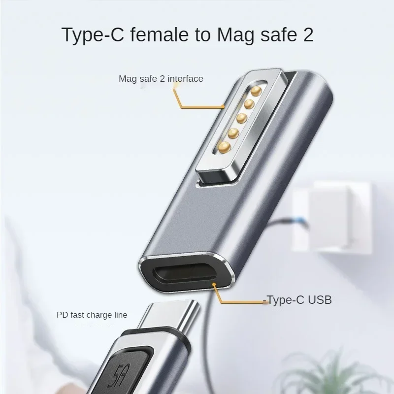 Type-C Female To Magnetic Male Laptop Adapter with Indicator PD Trick Adapter for Magsafe2 for Notebook