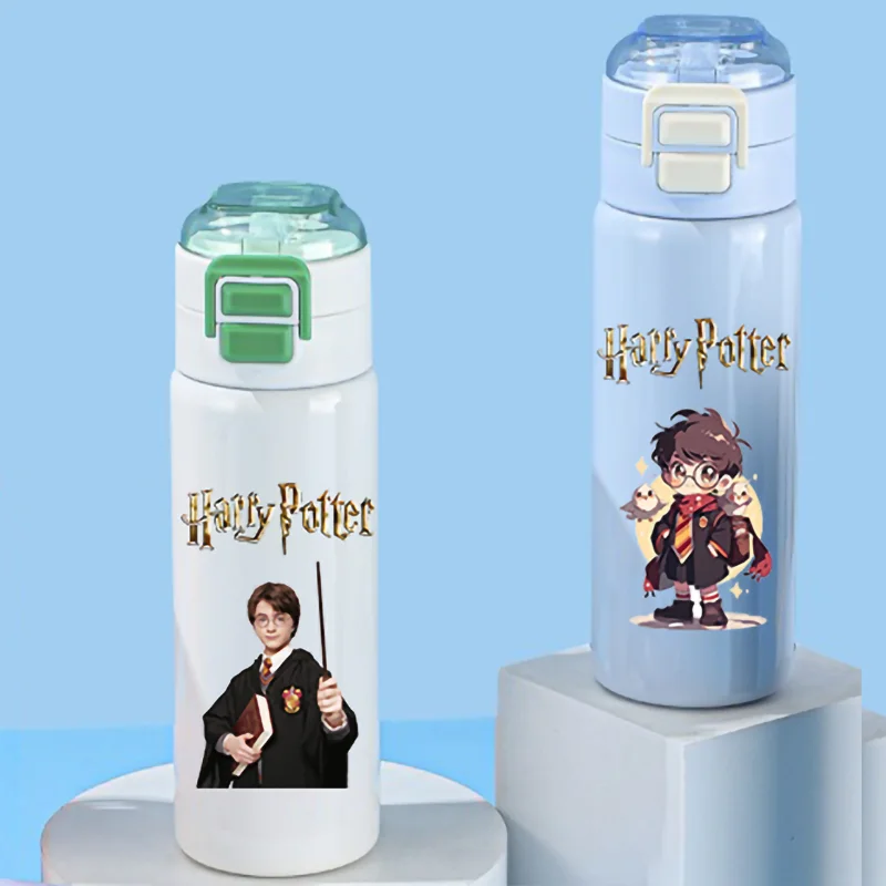 Taza aislada de acero inoxidable de 500ml de Disney Harry Potter, taza para beber de doble capa con pajita, taza para estudiantes y niños
