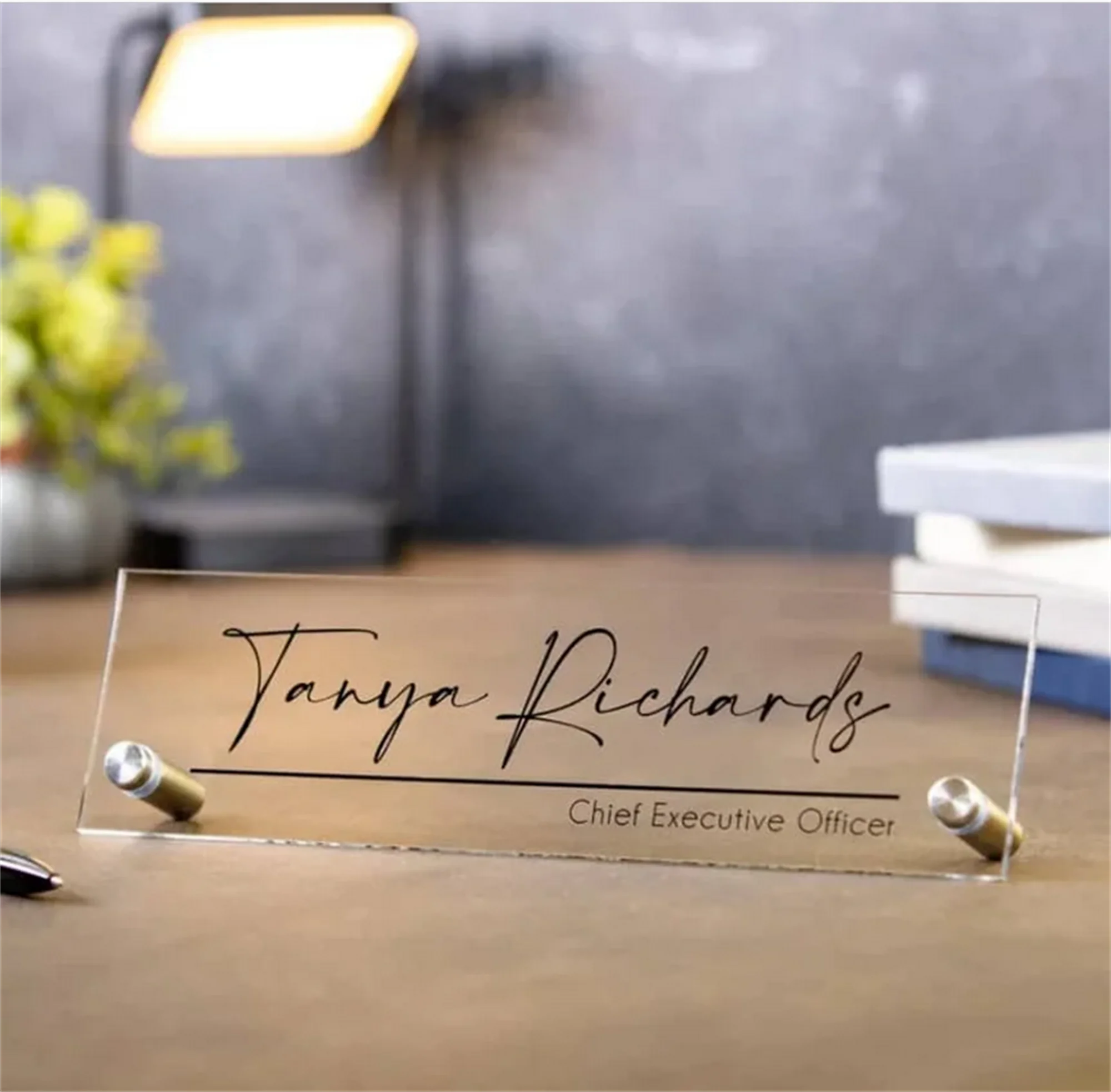 Customized Desk-Standing Acrylic Name Plate for Office Professional Title 10x2.75