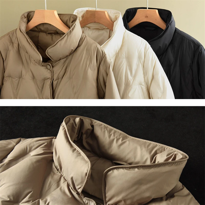 Women's Fashion Stand Collar Thick Warm Cotton Padded Jacket Pleated Light Down Cotton Padded Jacket Coat Single Breasted Female