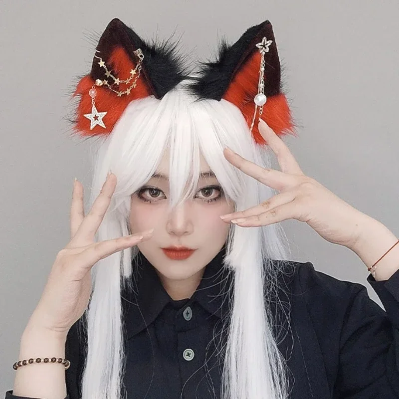 Ethnic Style Wolf Ears Shape Headband with Alloy Earring Decor Hair Hoop Adult Live Broadcast Easter Party Headpiece