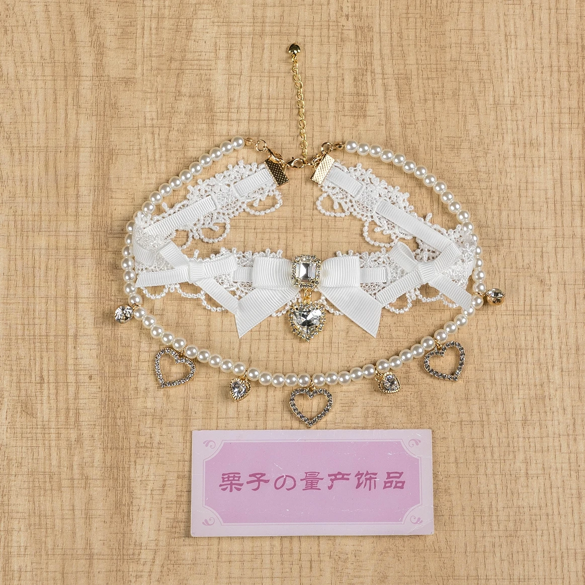Luxury Multiple Colors Bow Decorations Detachable Pearl Necklace Heart Alloy Pendant Clavicle Chain Lolita Double Layer Necklace
