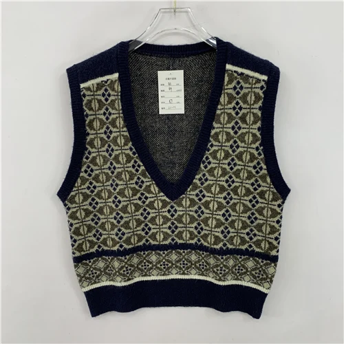 Vintage oversized gebreide trui vest kleur Blo patroon wolmix open vest Sweet Sle lente herfst winterkleding