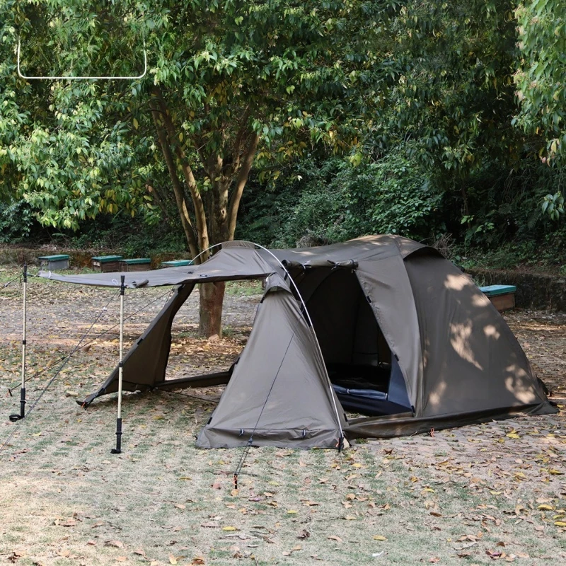 Outdoor double tunnel tent, flame retardant and rainstorm-proof with its own snow skirt, four-season camping, windproof and warm
