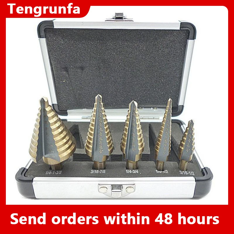 5Pcs Step Drill Bit Straight Groove Pagoda Hole Cutter Metal Cone Drill Bit Hole Opener 3/16